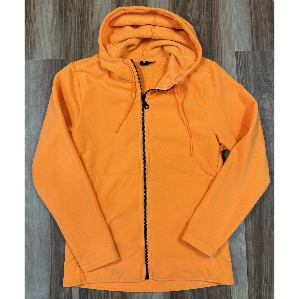 No Bull Men's Sz Medium Full‎ Zip Neon Orange Fleece Hoodie Jacket Zip Pockets